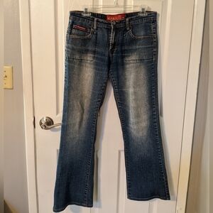 Vintage Y2K Richcow‎ Cotton Flare Jeans with Embellished Pockets Size 11